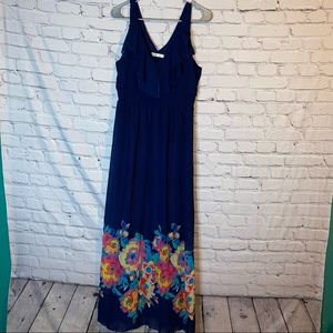 Navy Floral Sleeveless Maxi Dress Size Large